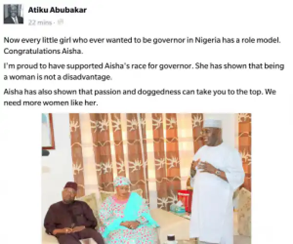 Atiku Congratulates Aisha Alhassan Over Her Victory At The Taraba Tribunal